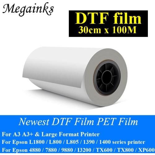 30cm*100M Roll PET film Single Sided DTF Film printing direct transfer film 75U thickness transparent Adhesive Film transfer