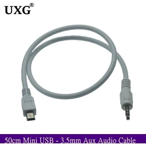 50cm Mini USB - 3.5mm Aux Audio Cable 5Pin Mini USB B Male to 3.5mm Aux Male Jack Audio Wire