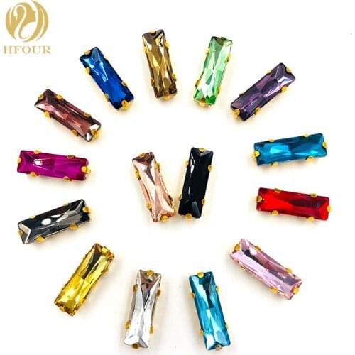Free shipping 5x10mm 5x15mm 20pcs Mixed color Rectangle flatback glass sew on rhinestones with claw diy clothing accessories