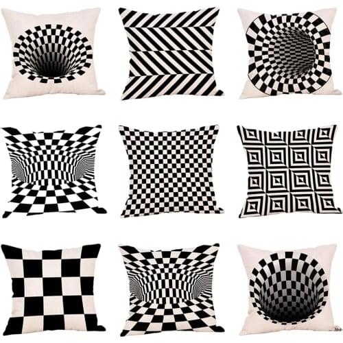 Big Promotion 45*45cm Classic Geometric Checkered Linen Pillowcase Car Home Sofa Throw Pillow Cover Case Home Decoration