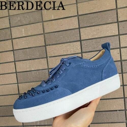 Brand Berdecia Suede Leather Breathable Lace-Up Spikes Loafers Spring Walking Running Outdoor Flats Bottom Sneakers Blue