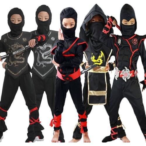Halloween Cosplay Kids Boys Ninja Uniform Japanese Assassin Black Samurai Costumes Stealth Purim Carnival Wear Gift