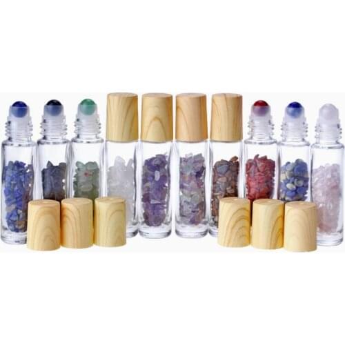 Essential Oil Diffuser 10ml Clear Glass Roll on Perfume Bottles with Crushed Natural Crystal Quartz Stone,Crystal Roller ball