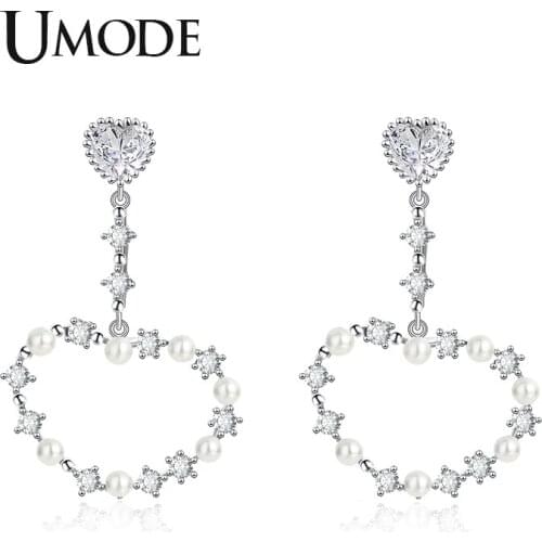 UMODE Korean Heart Drop Earrings for Women Zircon Vintage Pearl Earring Wedding Gift Statement Fashion Jewelry Accesories UE0483