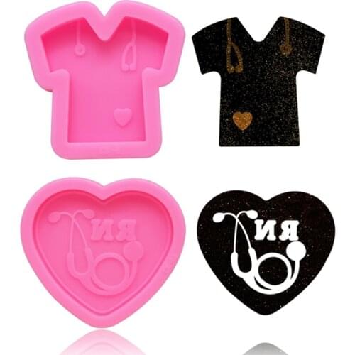 Crystal Epoxy Resin Mold Shiny Glossy Doctor Stethoscope Love Heart Shape Keychain Casting Silicone Mould Jewelry Making Tools