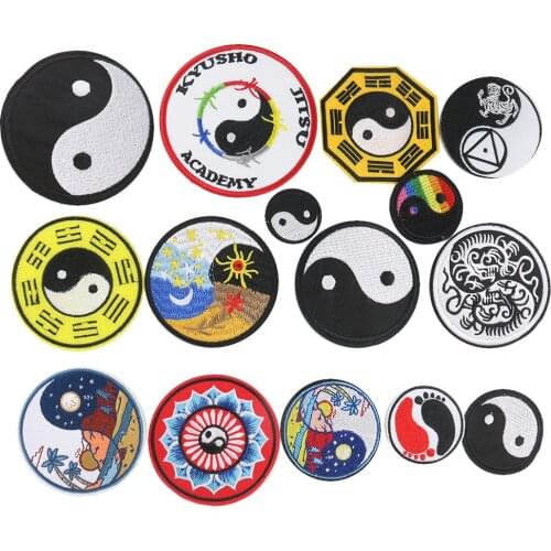 Cool Chinese Tai Chi Gossip Embroidery Patches Stickers Self-adhesive Badge Clothing Jacket Jean Decoration DIY Sewing Patch