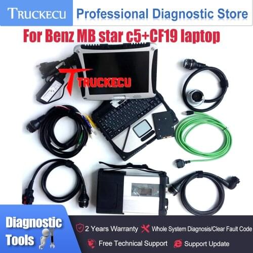 MB star c5 sd connect C5 Wifi PK C4 Multiplexer xentry das wis epc Compact 5 For benz truck car diagnostic tool+CF19 laptop
