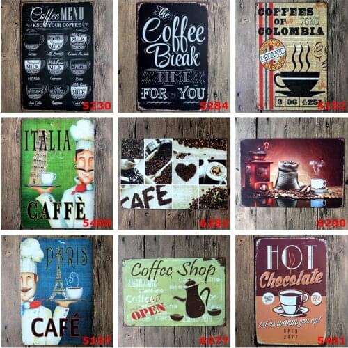 Retro Italia Caffe Paris Cafe Metal Tin Sign Coffee Meun 24 Open Signage Hot Chocolate Home Decor Wall Art Painting Plaque YN016