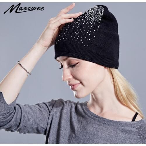 Fashion Knitted Womens Cap Gypsophila Diamond Skullies Winter Knitted Beanies Hats Dropshipping 2020 Best Selling Products