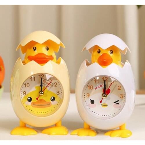 Cartoon Eggshell Chick Alarm Clock Battery Powered Table Bedside Mini Clock Ornaments for Kids Bedroom Great Gifts for Children
