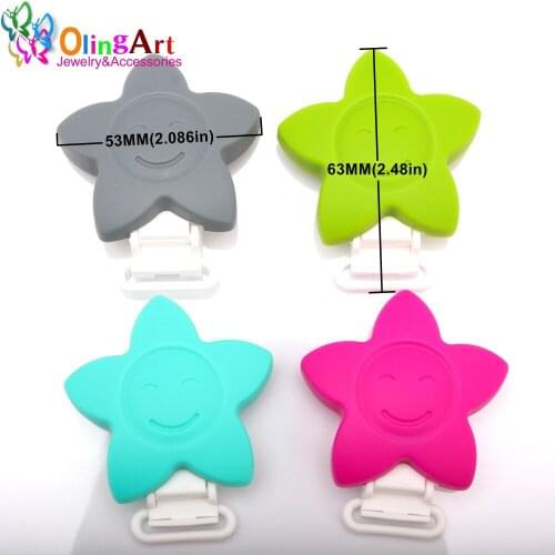 OlingArt 1pc/lot Silicone Star Smiley Baby Pacifier Clips DIY Infant Pacifier Chain Baby Soother, Toddler Chew Toys Shower Gifts