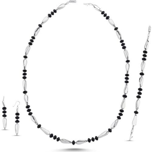 Silverlina Silver Onyx Gemstone Necklace, Bracelet and Earrings Set