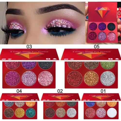 6 Colors Glitter Eyeshadow Palette Diamond Luminous Eye Shadow Fashion Women Long-lasting Shiny Powder Eyeshadow Makeup Tools
