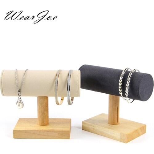 Solid Wooden T-bar Jewelry Bracelet Watch Stand Display Hair Tie Headwear Holder Necklace Hanging Organizer Desktop Storage Rack