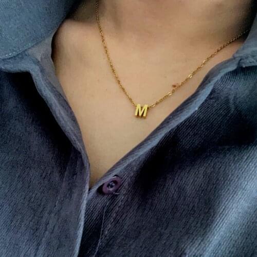 Simple A-Z Letter Name Pendant Charm Necklace for Women Men Gold Color 26 Initial Alphabet Steel Chain Necklaces