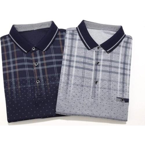 Promotional Cheap Middle Age Classic Plaid Polo Neck Long Sleeve Mens T-shirts