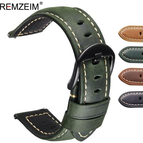REMZEIM Crazy Horse Genuine Leather Watchband For SAMSUNG Galaxy Watch 42 46mm GEAR S3 Active2 Classic quick release straps