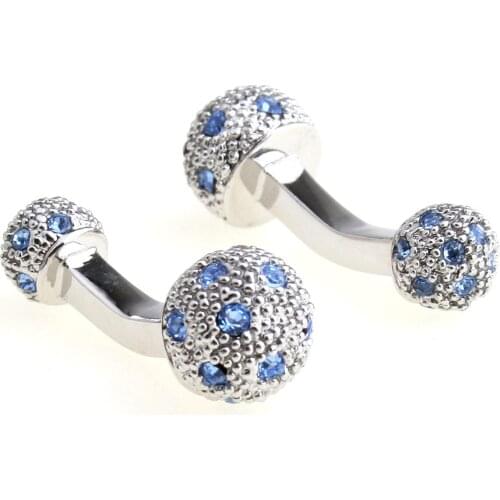 Luxury inlaying blue powder black crystal three-color double faced sphere cufflinks nail sleeve 156631