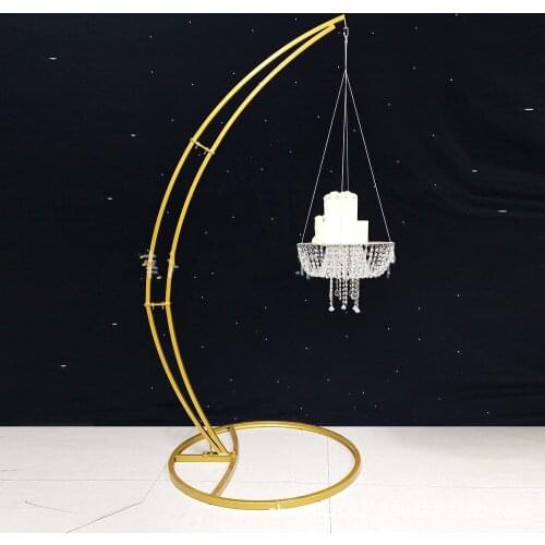 Luxury Metal Arch Drape Wedding Cake Stand Swing Hanging Rack Crystal Beads Acrylic Flower Holder wedding Table Centerpiece