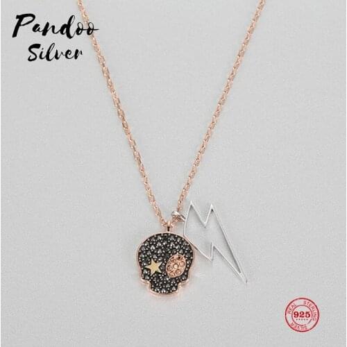 PANDOO Fashion Charm 925 Sterling Silver Original 1:1 Copy, Personality Skull Lightning Necklace Female Luxury Jewelry Gifts