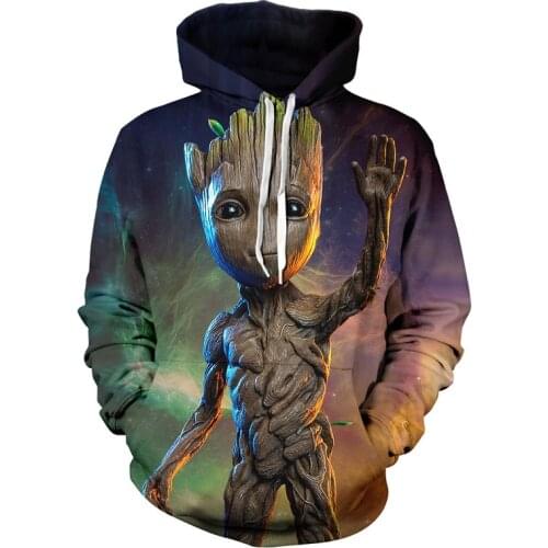 MARVEL Man Hoodies Avengers 3 Groot 3D Printed Pullover Hooded Sweatshirt Oversized Hoodie Wholesale Round Neck Hedging Style