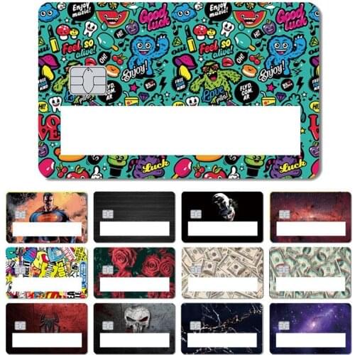 Magic Shark Fashion Wood Print Star Space Joker Money Dollar Window Sticker Case Film Skin for Credit Debit Card Big Small Chip