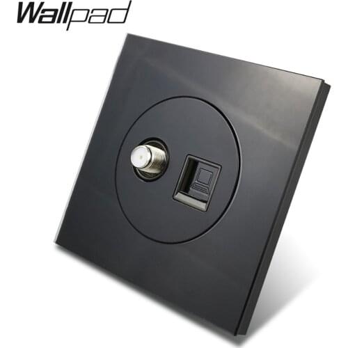 Wallpad L6 Antenna Satellite TV RJ45 CAT6 Ethernet Computer Data Socket Outlet Wiring Accessories Black Tempered Glass Panel