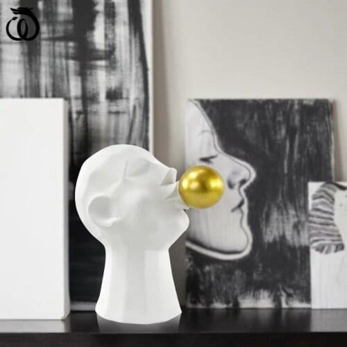 WU CHEN LONG European Abstract Blow Bubbles Head Portraits Art Sculpture Black White Statue Resin Craft Home Decoration R6830