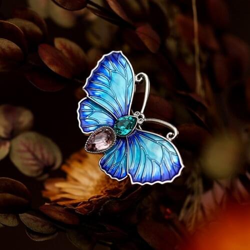 Ajojewel Paint Blue/Purple Color Butterfly Brooch For Women Girl Fashion Date Annual Jewelry