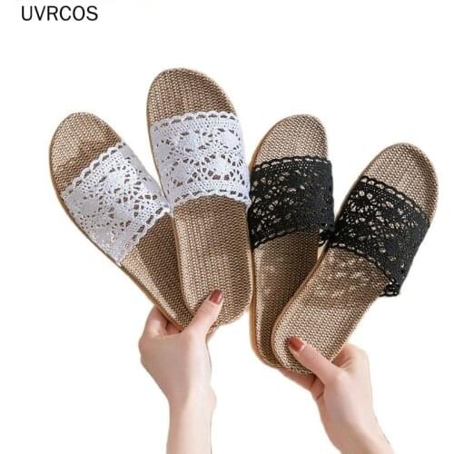 2021 New Womens Shoes Breathable Mesh Belt Flax Slippers Ladies Casual Flat Slides Home Slippers Female Linen Sandals