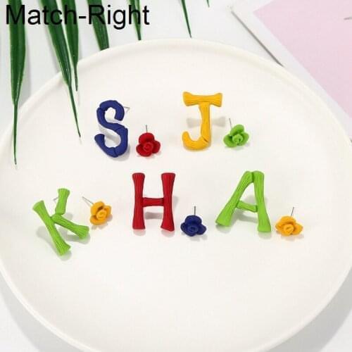 Match-Right Statement Letter Earrings For Women Brincos Korean Cute Flower Dangle Drop Earrings Pendant Female Jewelry SP880