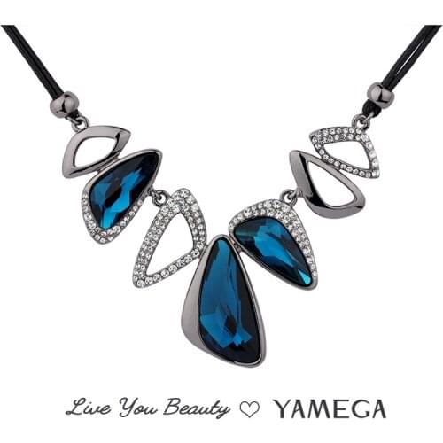 YAMEGA Fashion Austrian Rhinestone Crystal Necklace Statement Bling Leather Chain Jewelry Choker Collar Necklaces for Women Girl