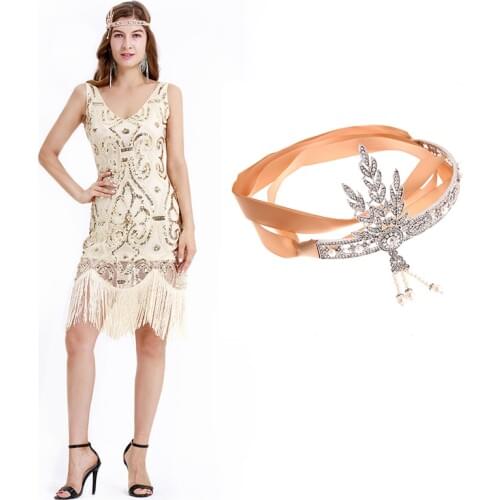 Gatsby Dress Women 1920s Vintage Flapper Long Fringe Sequins Beaded Party Dress with Art Deco 20s Accessories Set