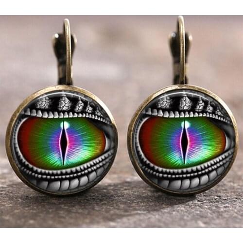 1Pair Evil eye Dragons Eye Bronze Trendy Glass Cabochon Lever Back Earrings For Women 2021 Stainless Steel Boho Jewelry