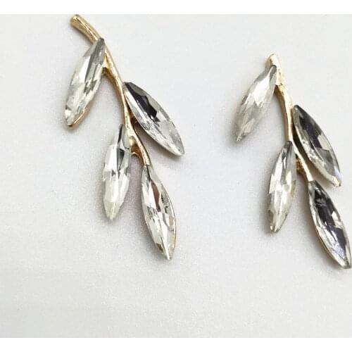 10 PCS 36mm 41mm Metal Alloy Crystal Rhinestone Leaf Branches DIY Handmade Material For Jewelry Making
