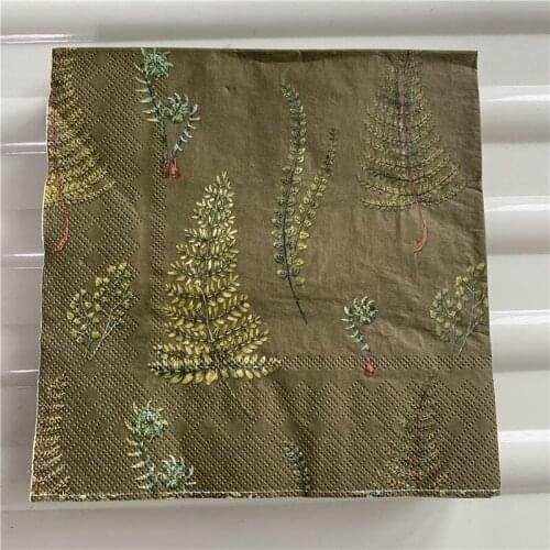 20 vintage table napkin paper tissue white green printed Ferns decoupage wedding handkerchief party tissue towel decor serviette