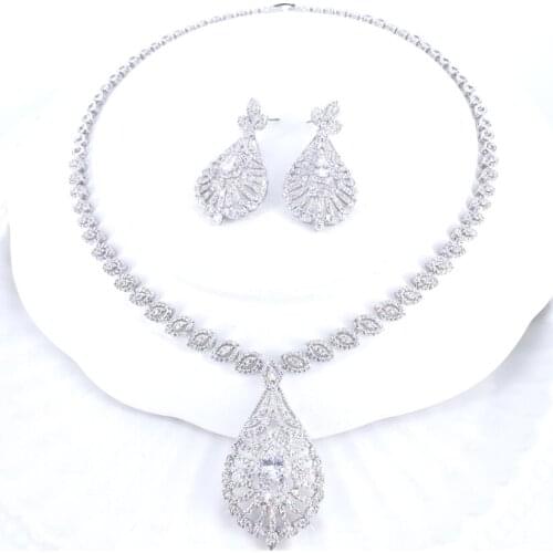 2021 new fashion luxury retro crystal CZ zircon wedding bride banquet party dress necklace earring jewelry set free shipping