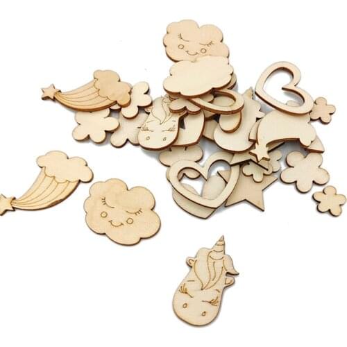 30pcs Mini Unicorn Wood Cutouts DIY Craft Wooden Unicorn Shaped Discs Slices Unfinished Wood Ornaments Gift Home Decoration
