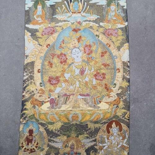 36 inch Tibet Buddhism Silk embroidery Seat Maitreya Buddha Thangka Painting Mural