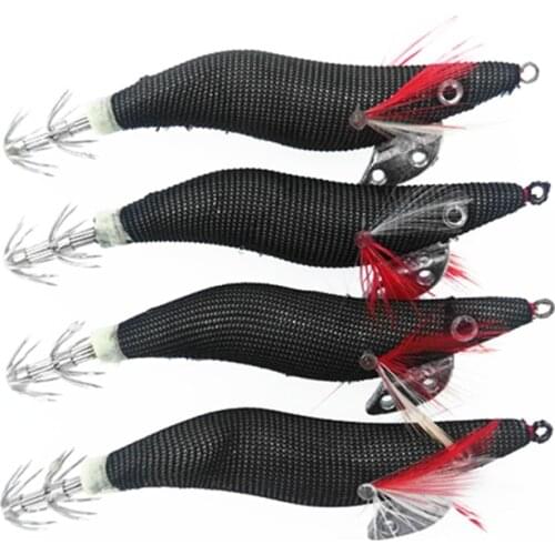 4Pcs 10cm 11g Luminous Shrimp Night Fishing Lures Wood Squid Jig Black White Color Artificial Bait Pesca Fishing Tackle