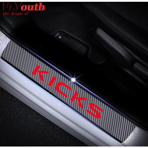 Car Door Sill Scuff Plate For Nissan Kicks Reflective 4D Carbon Fiber Sticker Welcome Pedal Threshold Auto Accessories 4Pcs