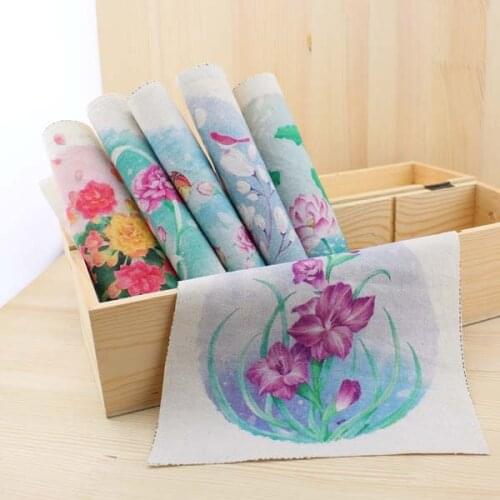 Flowers Hand-dyed Linen Cotton Fabric Scrapbooking Craft Patchwork Decoration Fabric 19x20 cm 6pcs Free shipping