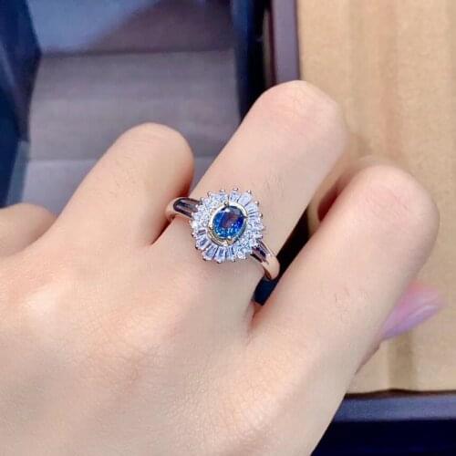 925 Sterling Silver 100% Natural And Real Sapphire Gemstone Wedding Engagement Rings for Women Fine Jewelry Gift Wholesale
