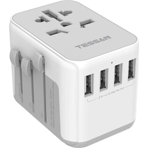 TESSAN Travel Power Adapter with EU/UK/US/AU/HK/CN Plug Charger 4 USB Ports and Spare Fuse Universal Plug Electrical Socket