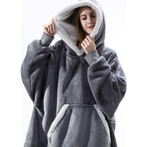 Long Hoodies Women Sweatshirt blanket Winter Plush Fleece Hoodie Blanket With Sleeves Ladies Hooded Pullover Female Sweatshirts