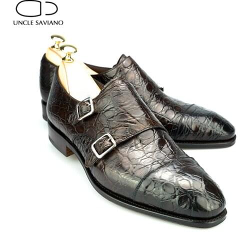 Uncle Saviano Double Monk Style Black Dress Bridegroom Shoes Designer Best Man Handmade Leather Shoes for Men Genuine Leather