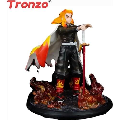 Tronzo 20CM Demon Slayer Rengoku Shinjurou Fire Special Effects Scene PVC Action Model Figurine For Children Toys