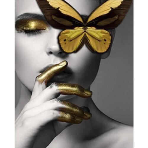 GATYZTORY 50x65cm Frame Yellow Butterfly On Woman Face Figure Painting By Numbers For Adult Children Hand Painted Oil Pictures