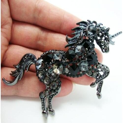 Classic Black Zircon Unicorn Brooch Pin for Men Banquet Accessories Coat Pin Female Fashion Jewelry Gift
