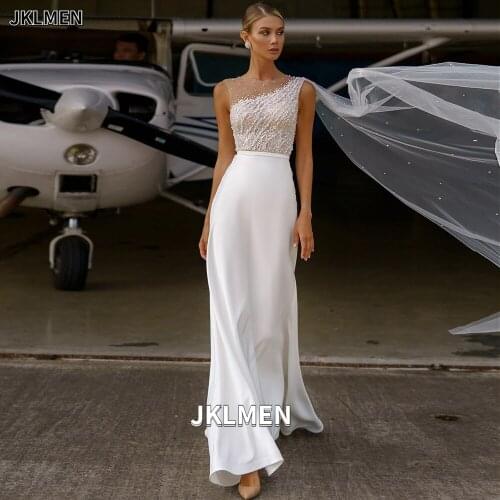 Classic Mermaid Weddding Dresses Scoop Button Appliqued Beading Pearls Sexy Elegant Off Shoulder Illusion 2021 New Bridal Gowns